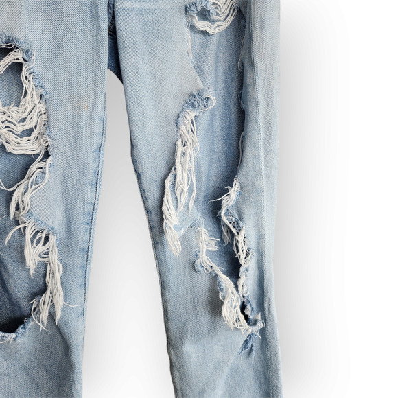 American Eagle Ripped Mom Jean High Rise Destroyed Straight Leg Jeans 4 - Picture 3 of 9